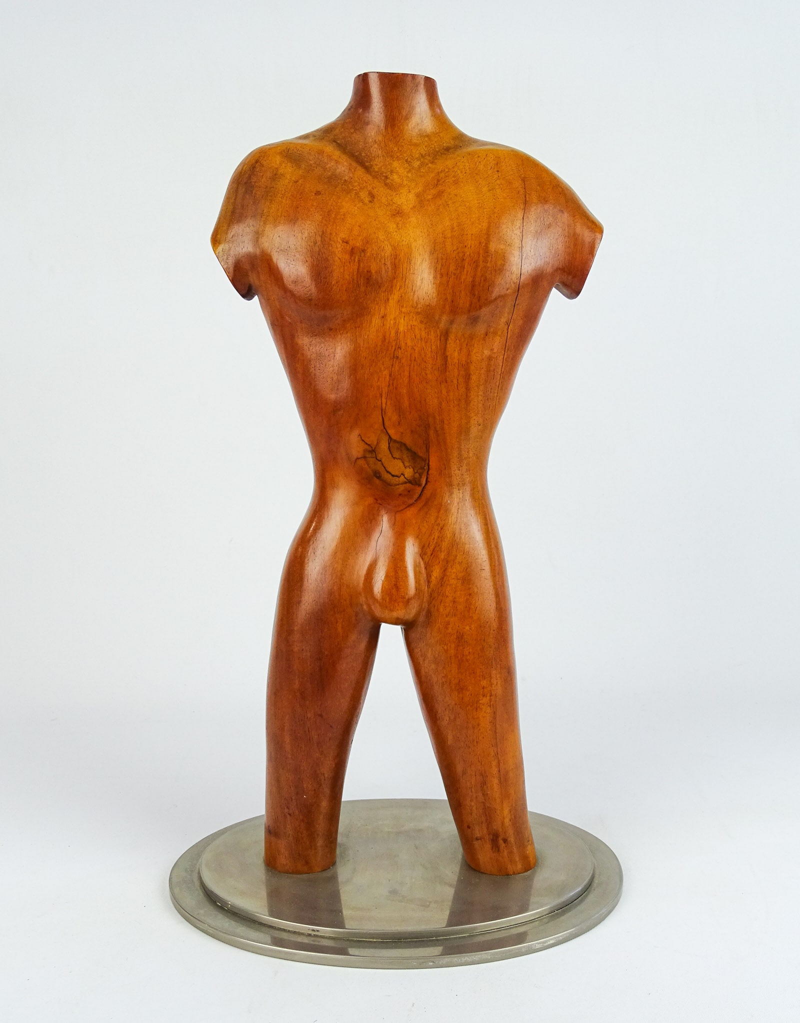 Franze Hagenauer (1906-1986): Franze Hagenauer (1906-1986): Wooden Torso sculpture with metal oval base. 17" Ht.. Base marked "…WERKS HAGENAUER WIEN AUSTRIA…".