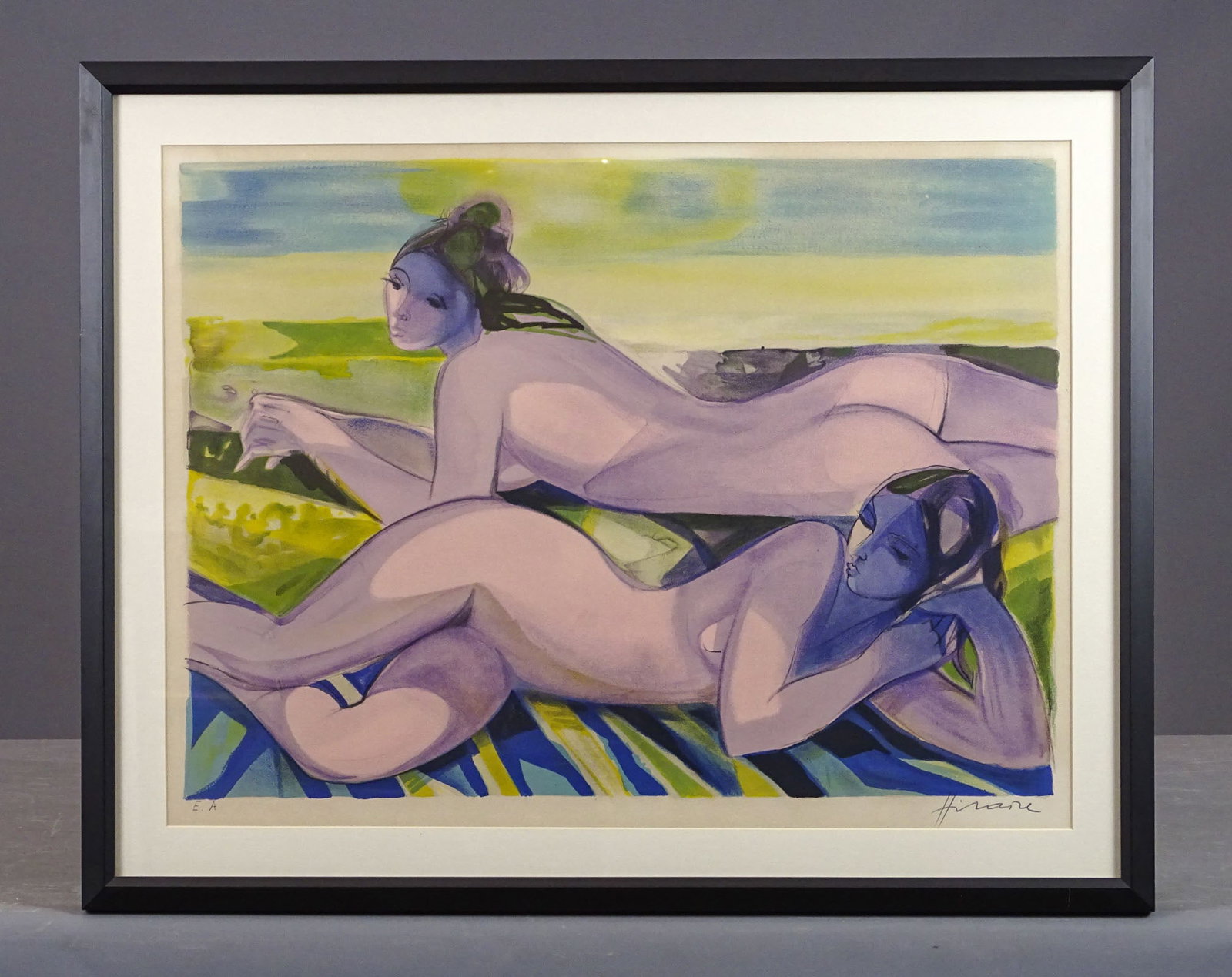 Camille Hilaire (1916-2004): Camille Hilaire (1916-2004), "Deux Femmes Sur La Plage". Pencil signed lithograph. Art Conseil Label verso, also Camill Hilaire letter.