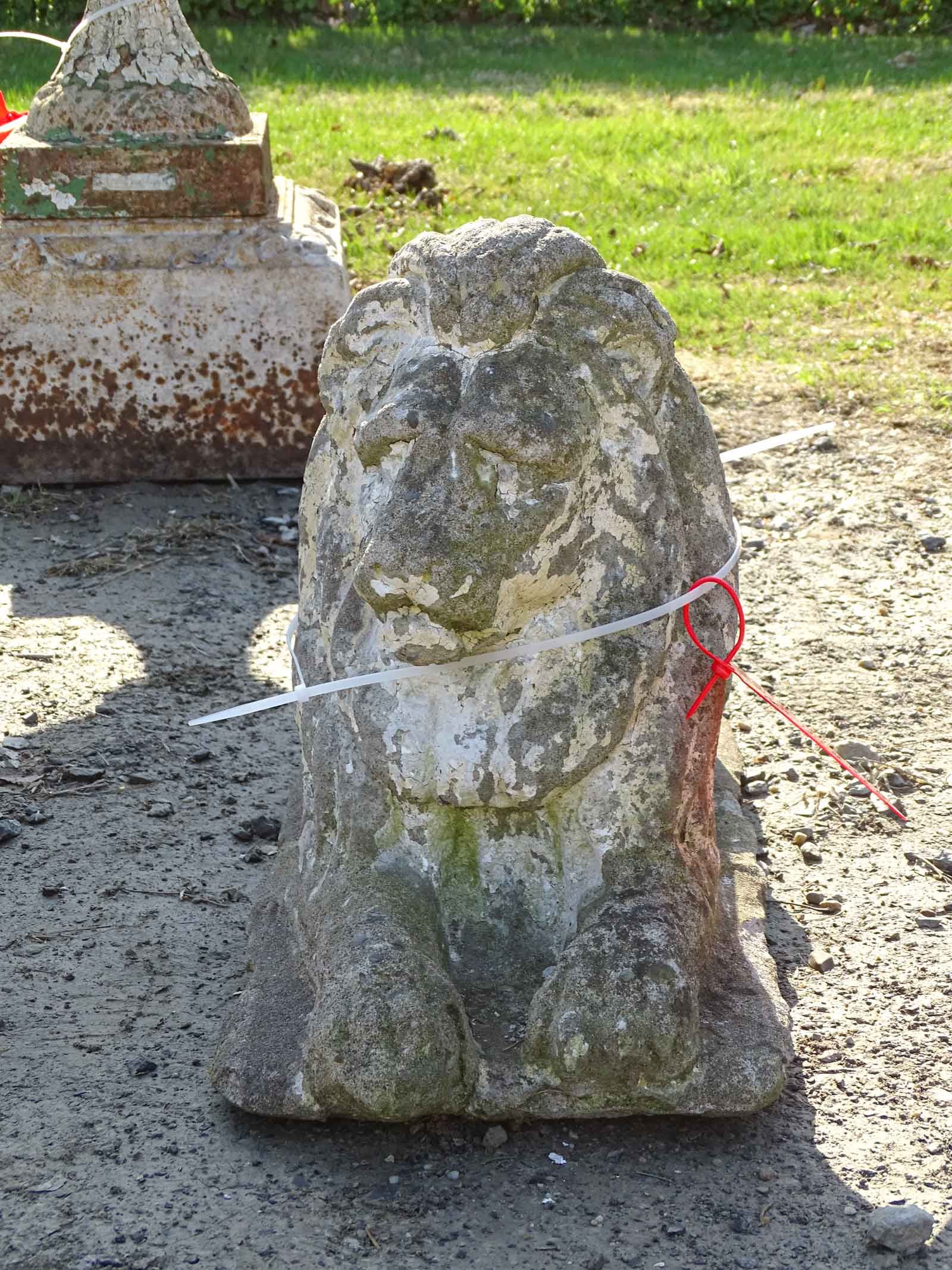 Pair Poured Stone Lions - 2