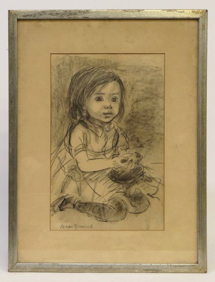 Charcoal Marion Greenwood: Charcoal child signed LLC "Marion Greenwood" (N.Y./Mexico 1909-1970). Sight 15" x 9 1/2".