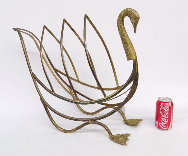 Mid Century Magazine Rack: Figural goose Mid Century magazine rack. 24" W, 20" Ht.