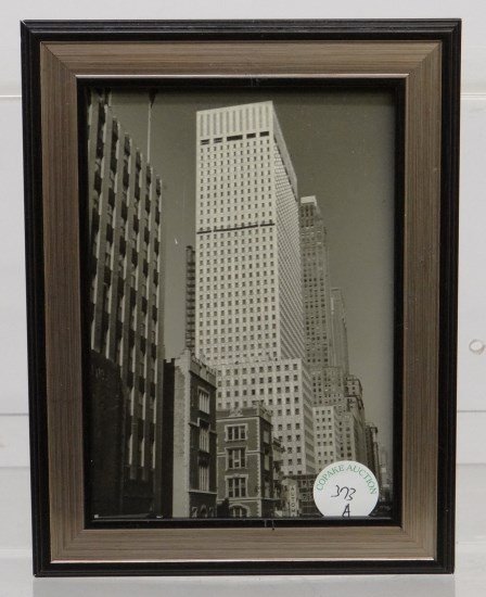 Al Macy Photograph: Vintage Al Macy photograph N.Y.C. skyscrapers with Automat sign. C. 1950's, estate stamp verso. 5" x 7".