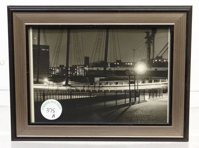 Al Macy Photograph: Vintage Al Macy photograph N.Y.C. dockside at night. C. 1950's, estate stamp verso. 4 3/4" x 6 1/2".