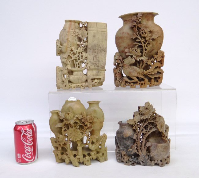 Asian Soapstone Lot: Lot four Asian soapstone sculptures. 7" to 10" Ht.