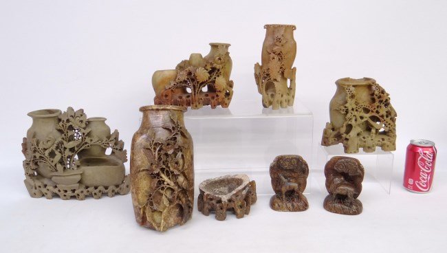 Asian Soapstone Lot: Misc. lot Asian soapstone, some as found.