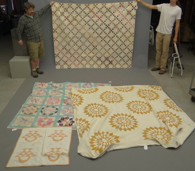 Quilt Lot: Lot four as found quilts including crib size, early 9 patch, early star etc.