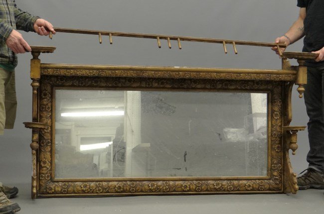 Victorian Carved Oak Server: 19th C. Victorian carved oak server "over mirror". 59" W x 32 1/2" Ht.