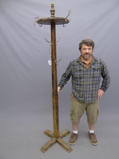 Hat Rack: Primitive painted hat rack. 79" Ht. Provenance Myron Goldfinger Collection.