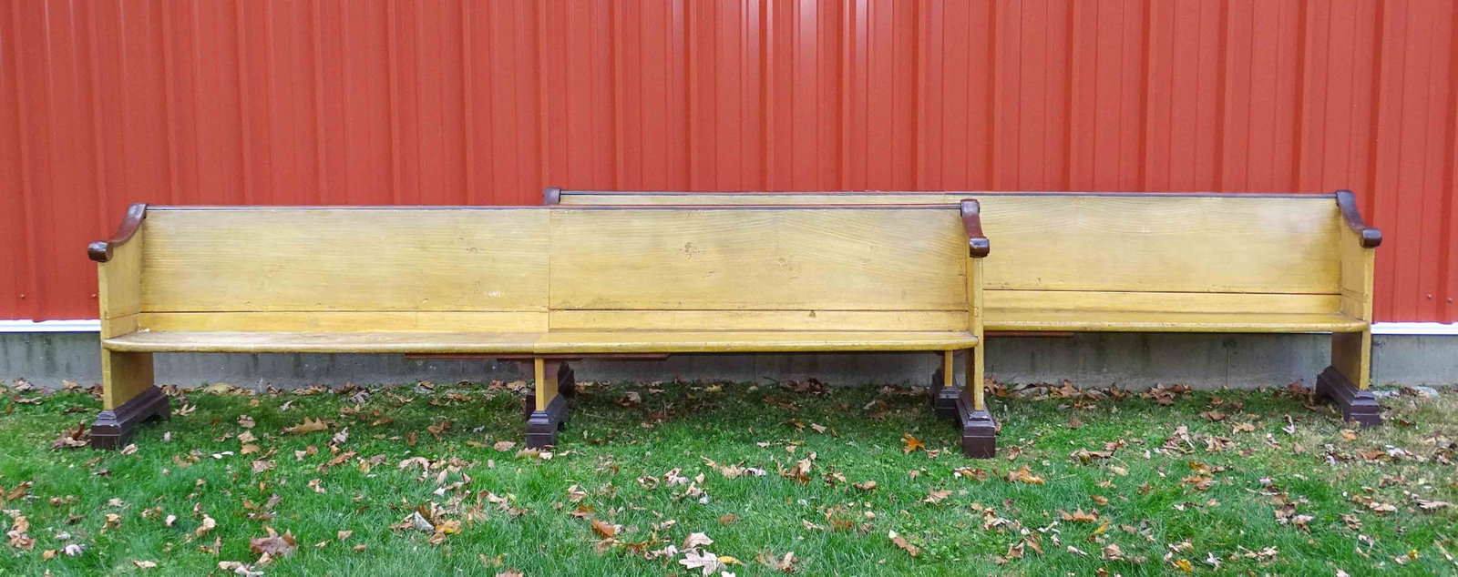 Pair of Church Pews: (2) Long church pews. 10' 3" long, 33 1/2" Ht, 12 1/2" seat depth.