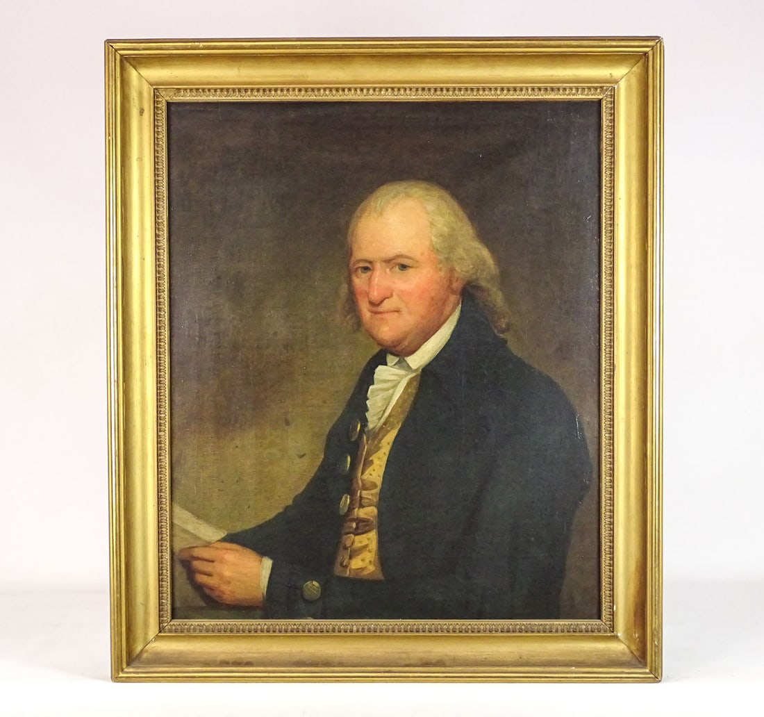 Painting: 19th c. Portrait of a Gentleman: Painting: 19th c. portrait of a gentleman. Oil on canvas. Gilded frame. 30 1/2" x 25", overall 35 1/2" x 30 1/2".