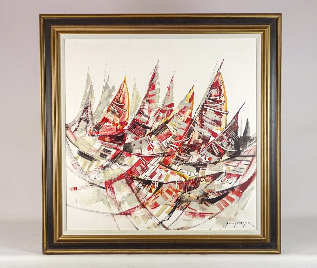 Paco Gorospe (1939-2002): Painting: Paco Gorospe (1939-2002), abstract. Known as the Picasso of the Philippines. Oil on canvas. Overall in frame 37 1/2" x 37".