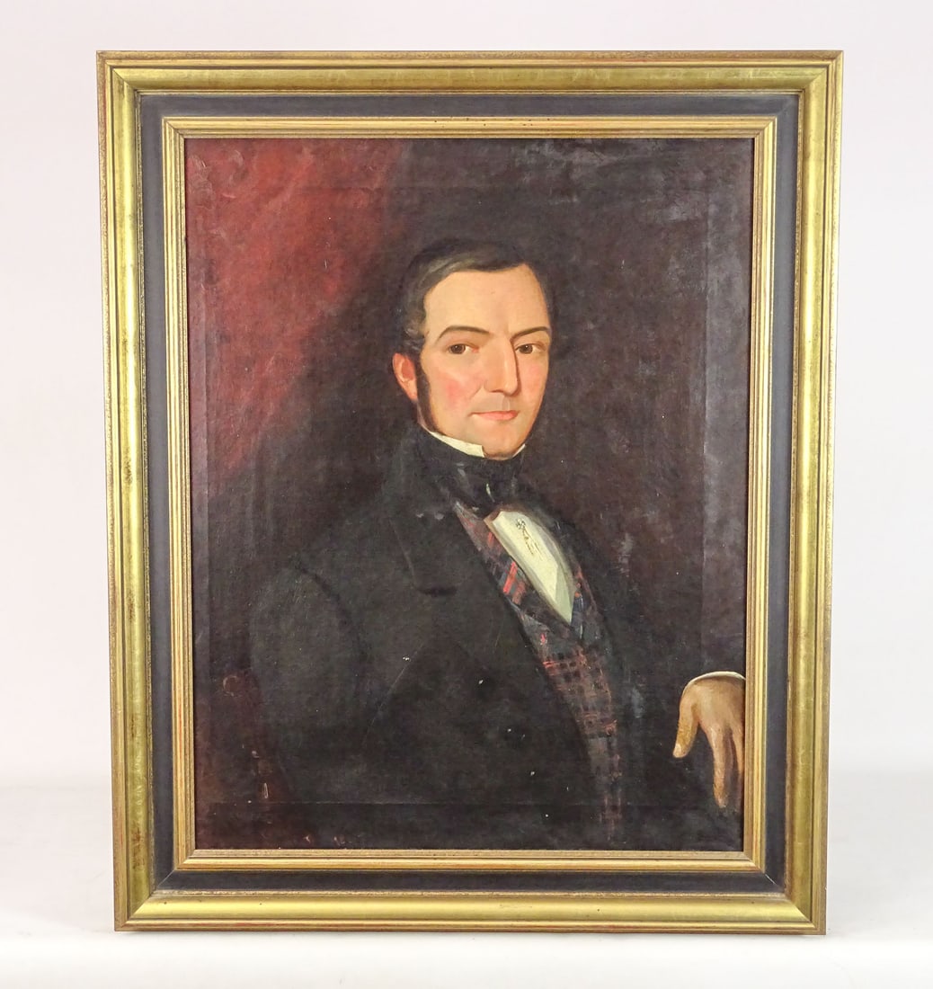Painting: 19th c. Portrait of a Gentleman: Painting: 19th c. portrait of a gentleman. Oil on canvas. 30" x 24", overall 36 1/2" x 30".