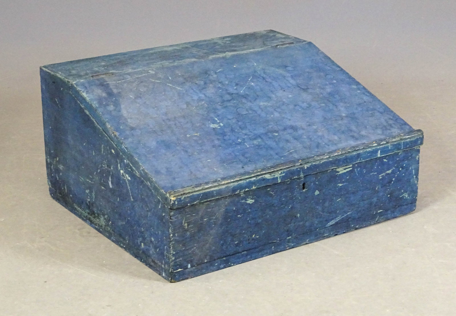 19th c. New England Desk Box: 19th c. New England table top desk box in original blue paint. Cubby interior. 24" x 21" x 13".