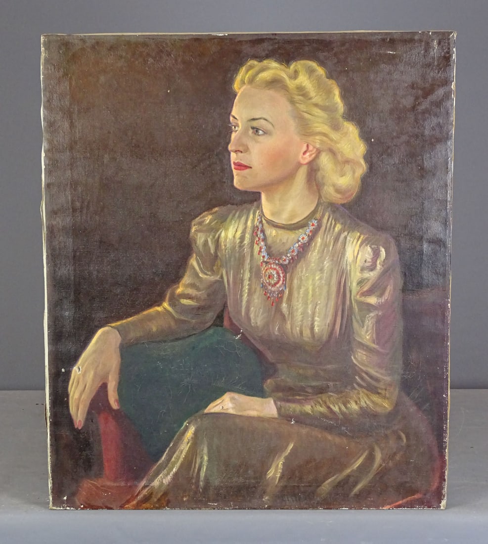 Frank Von der Lancken (1872-1950): Painting: Frank Von der Lancken (1872-1950), portrait of a woman. Imperfections. Unframed. Signed. Oil on canvas. Label verso. 30" x 25".