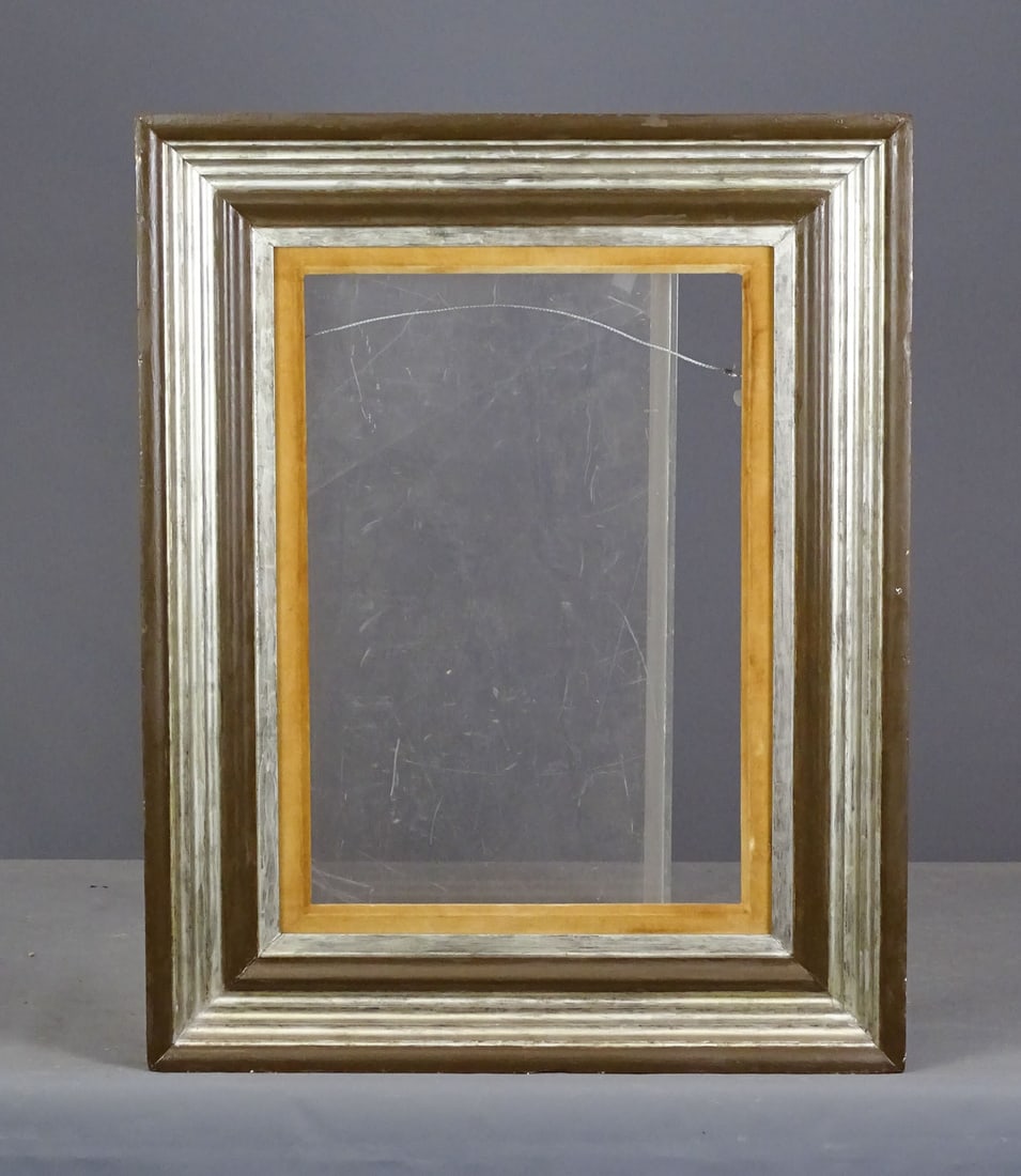 Modernist Frame: Modernist frame, silve leaf and painted. Sight size 13" x 19", rabbet 13 1/2" 19", overall 22 3/8" x 28 1/4".