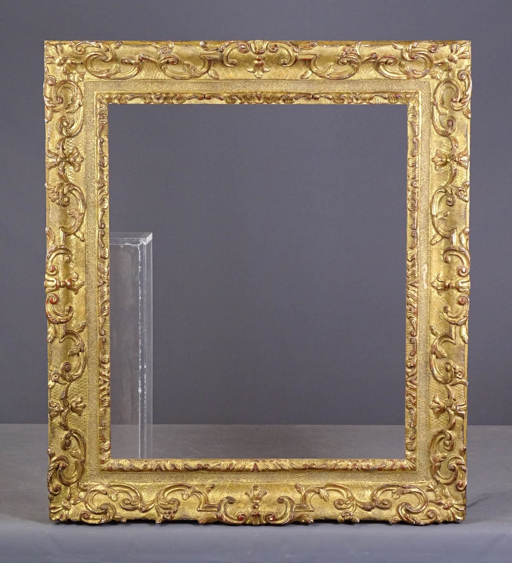 Louis XIII Style Frame: Louis XIII style gilded frame. Sight size 23 3/4" x 19 3/4", rabbet 24 1/2" x 20 1/2", overall 32" x 38".