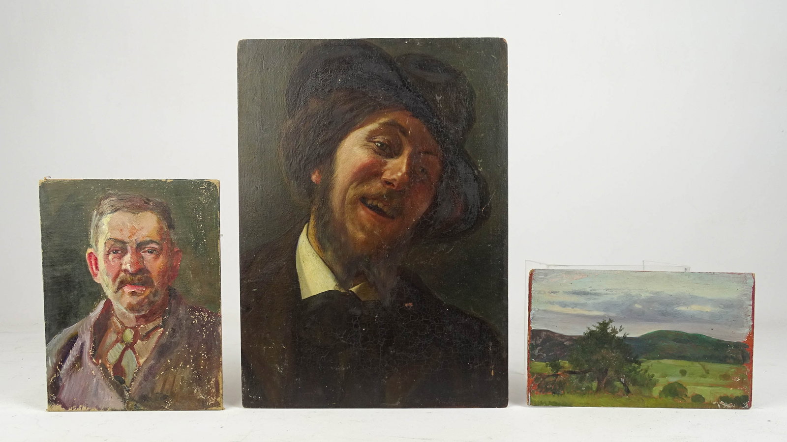 Frank Von der Lancken (1872-1950): Painting Lot: (3) works by: Frank Von der Lancken (1872-1950). Oil on panels. Landscape (5" x 8"), (2) portraits (8" x 6" and 13" x 9 1/2").