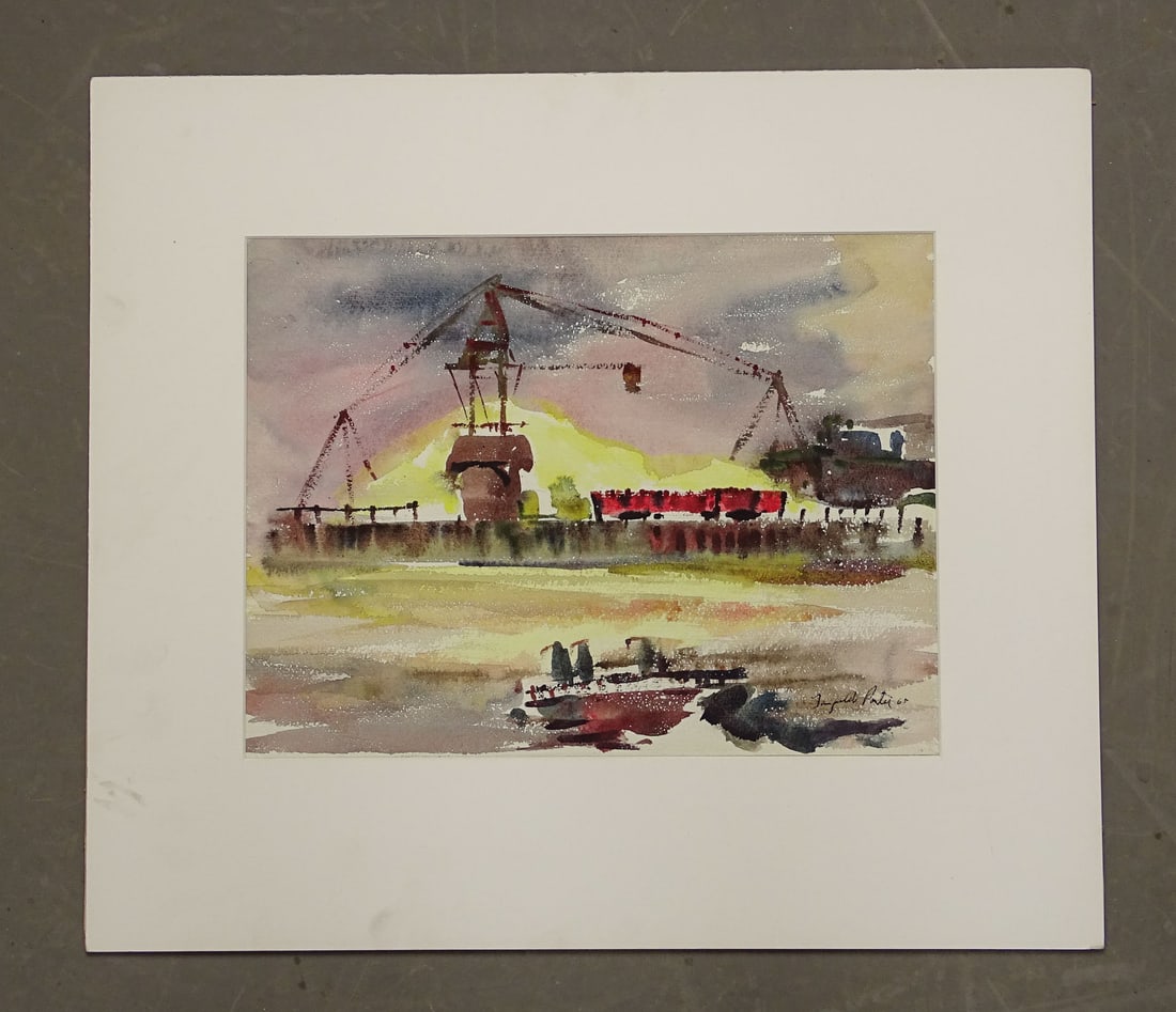 Attributed to Fairfield Porter (1907-1975): Attributed to Fairfield Porter (1907-1975), watercolor. Industrial scene. Bears the signature purported to be that of Fairfield Porter. Overall in frame 12" x 15 1/2".