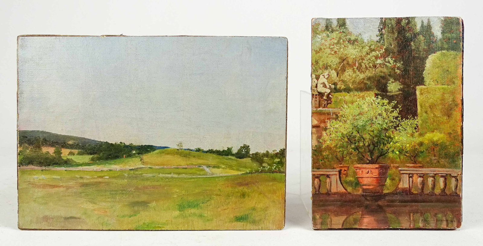 Frank Von der Lancken (1872-1950): Painting Lot: (2) works by Frank Von der Lancken (1872-1950), oil on panels. One with estate stamp verso. 7 1/4" x 10", the other 8" x 5 1/2".