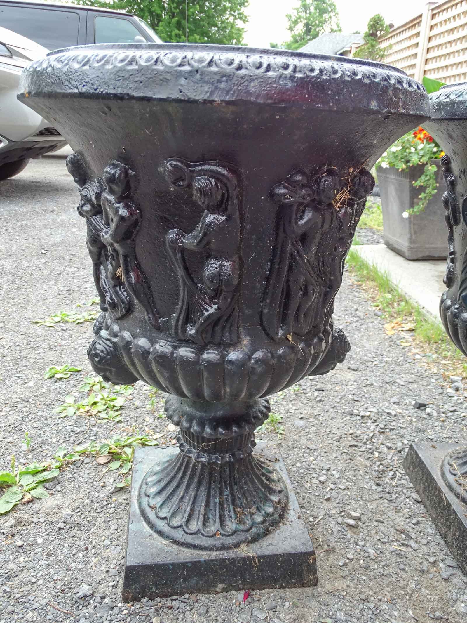 Pair Cast Iron Urns - 3