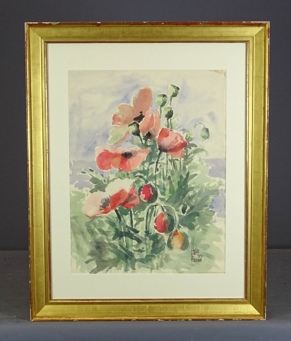 Attributed to Childe Hassam (1859-1935): Attributed to Childe (Frederick) Hassam (1859-1935), "Poppies", watercolor. 20 1/4" x 15 3/8". Purported signature by Hassam and date of 1893. Overall 29 1/2" x 23 1/2".