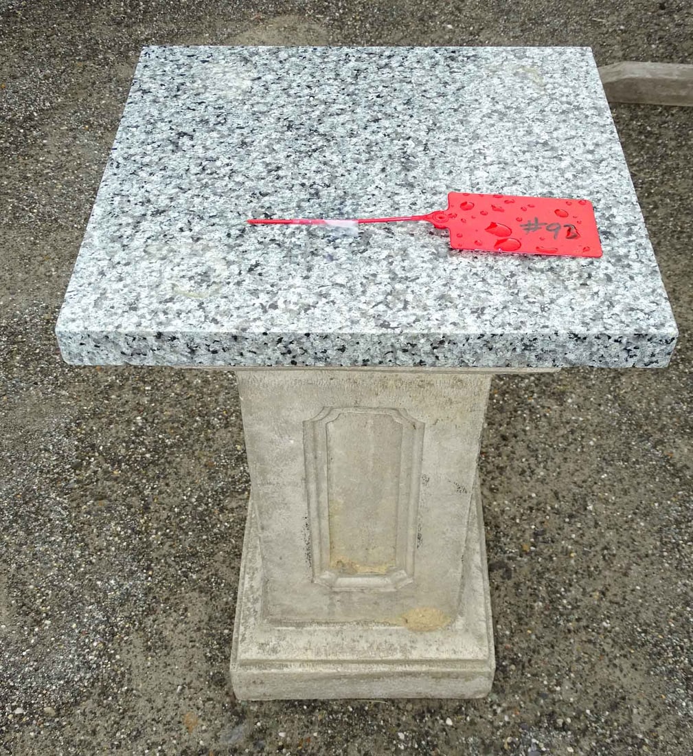 Poured Stone Base with Marble Top: Poured stone base with marble top. 14 1/2" x 15 1/2" x 25" Ht..