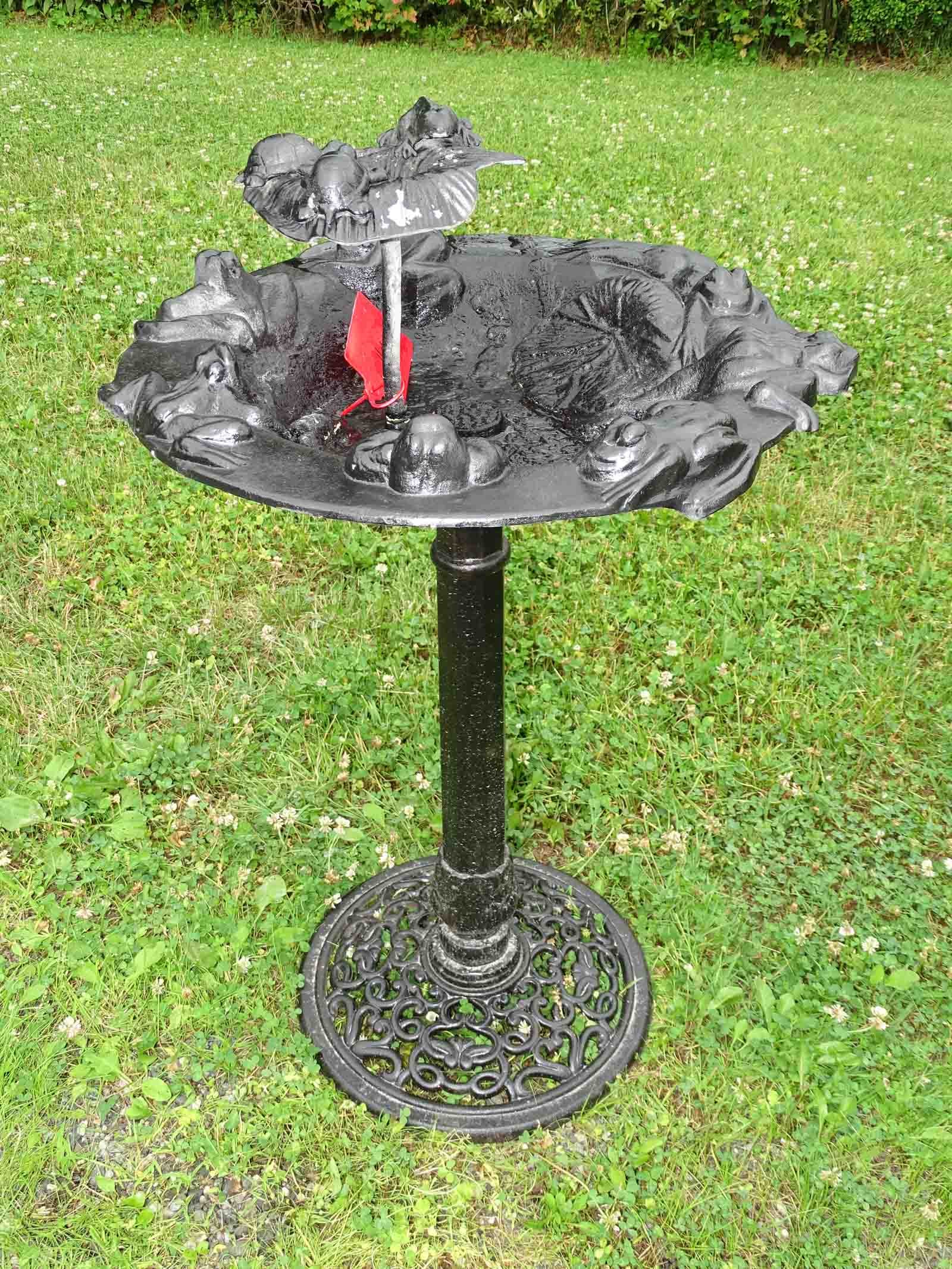 Metal Bird Bath: Metal bird bath. 19" D., 35" Ht..