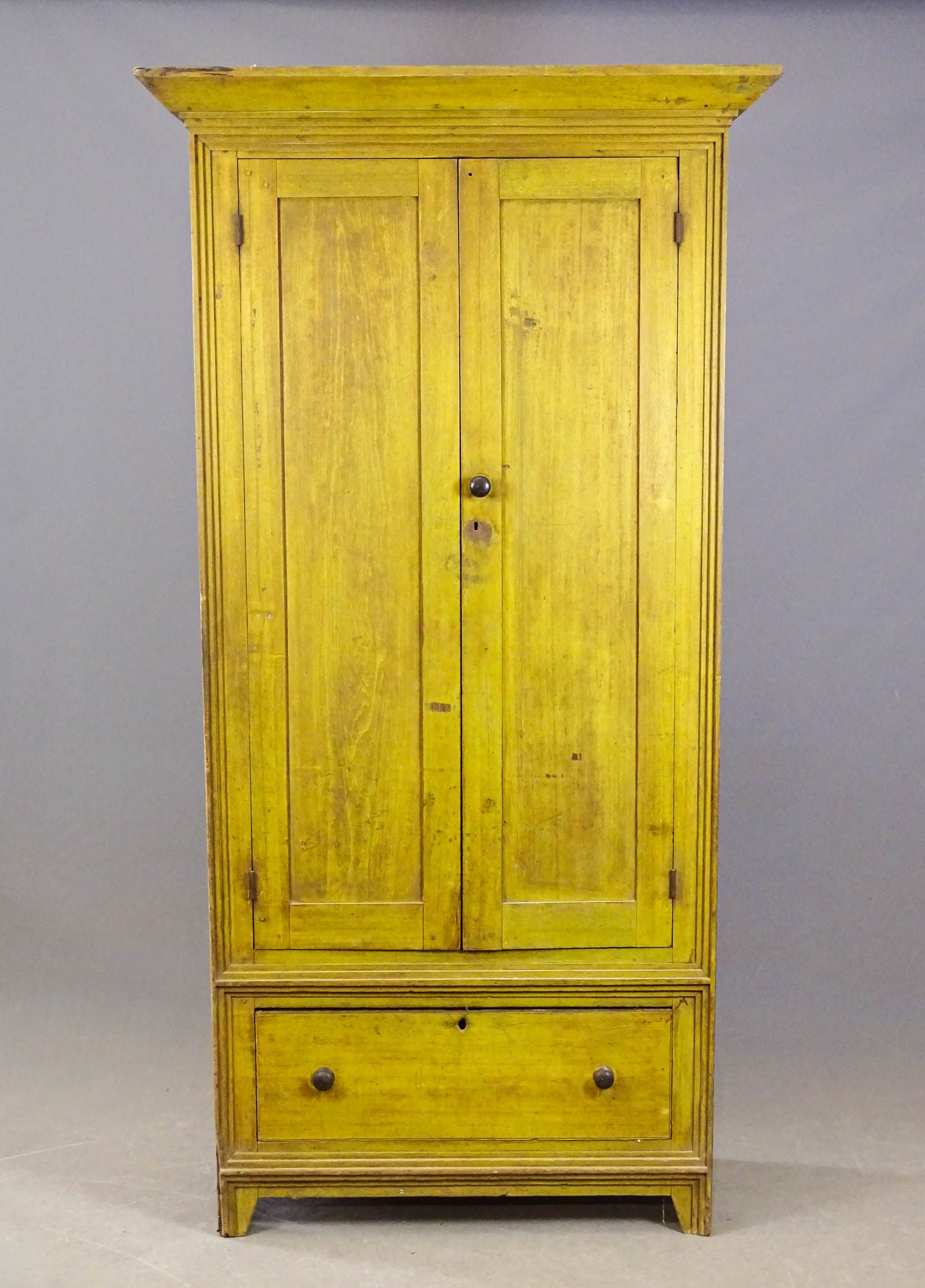 19th c. Wall Cupboard: 19th c. wall cupboard having single door over drawer. 44" x 20" x 85" Ht..