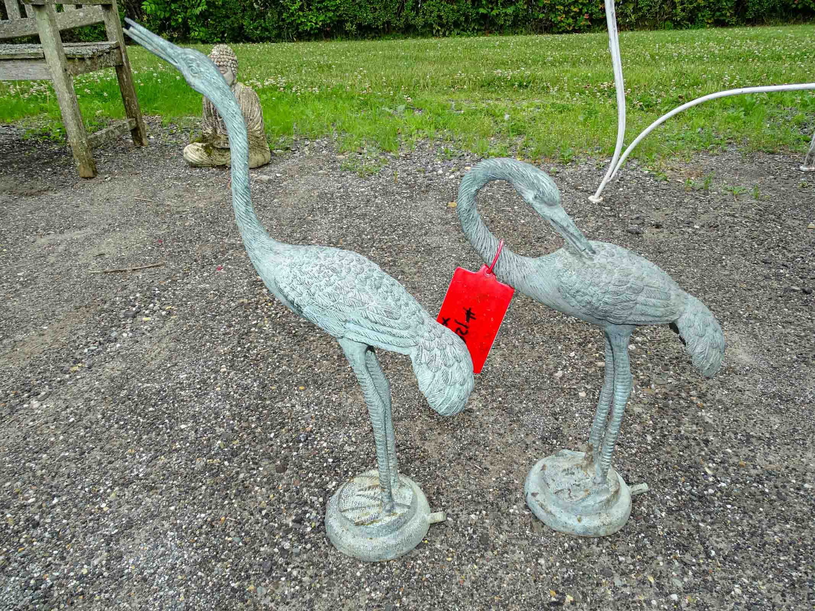 Pair Cast Metal Storks: Pair of cast metal Storks. Tallest 22" Ht..