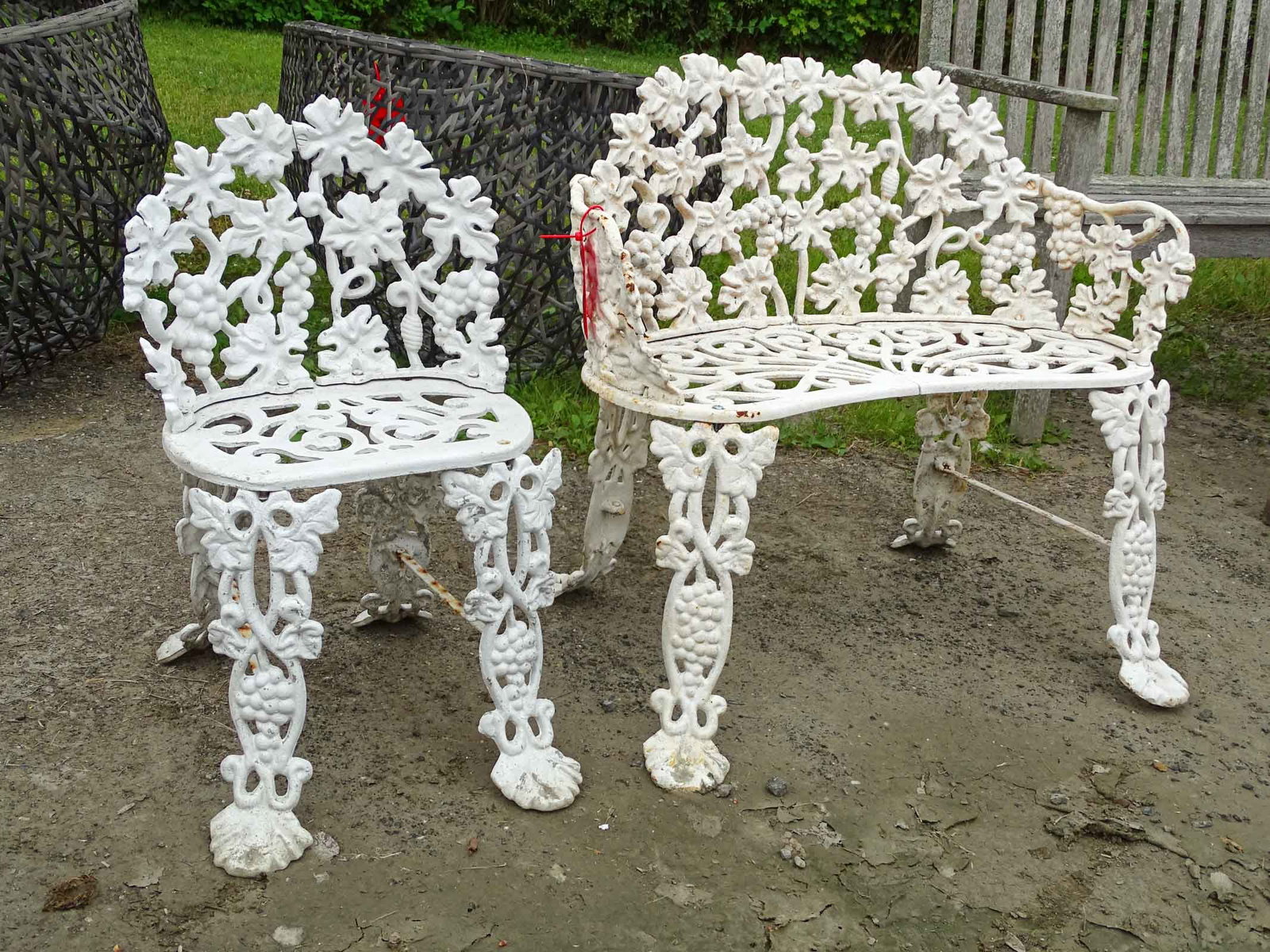 Cast Iron Garden Bench: Cast iron garden bench (32" W.), and aluminum chair.