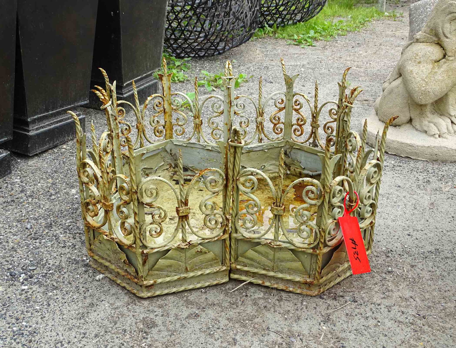 Gothic Style Planter: Wrought iron Gothic style planter. 24" D..