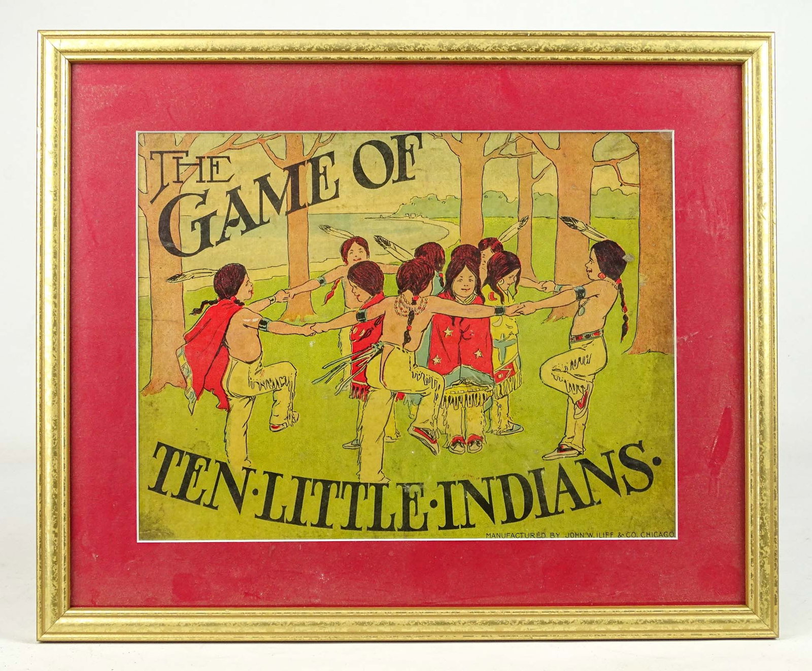 Framed Game Board: Framed game board "THE GAME OF TEN LITTLE INDIANS". Overall in frame 13" x 15 1/2".