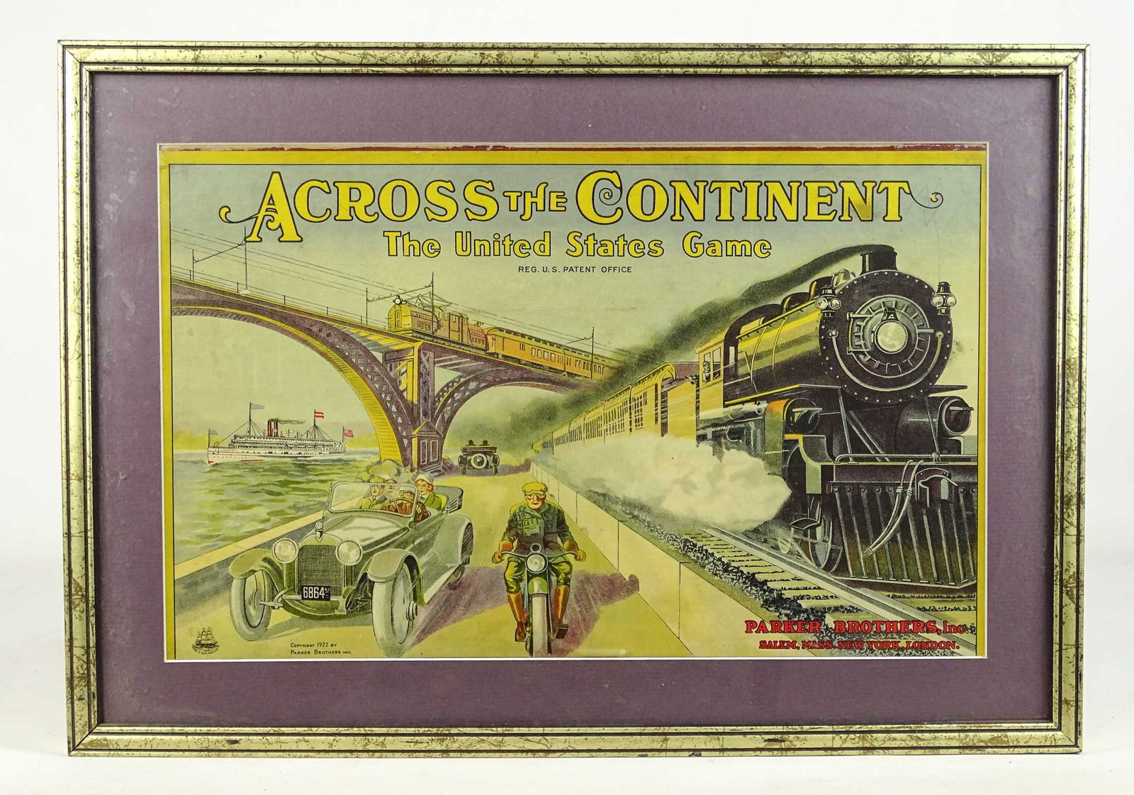 Framed Game Board: Framed game board "ACROSS THE CONTINENT THE UNITED STATES GAME". Overall in frame 15" x 21".