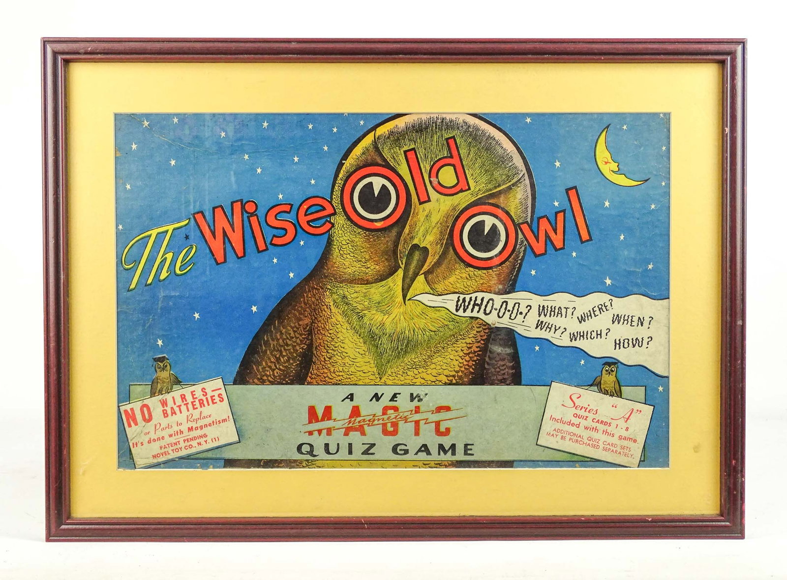 Framed Game Board: Framed game board "The Wise Old Owl". Overall in frame 14 1/2" x 20 1/2".