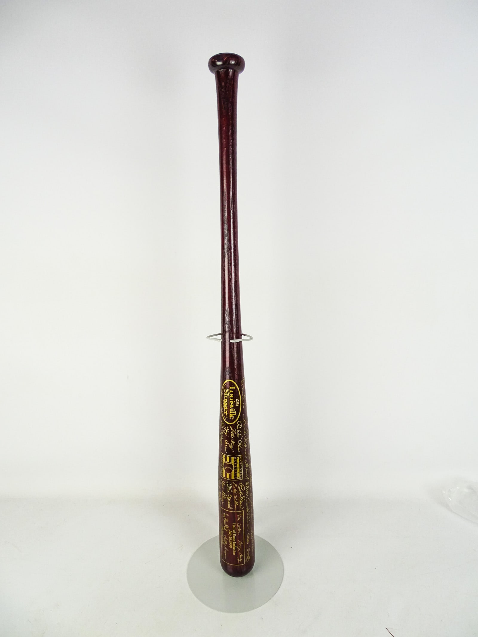 Autographed Baseball Bat: 1998 Hall of Fame autographed baseball bat including: George Davis, Larry Doby, Lee MacPhail, Bullet Joe Rogan, Don Sutton…".