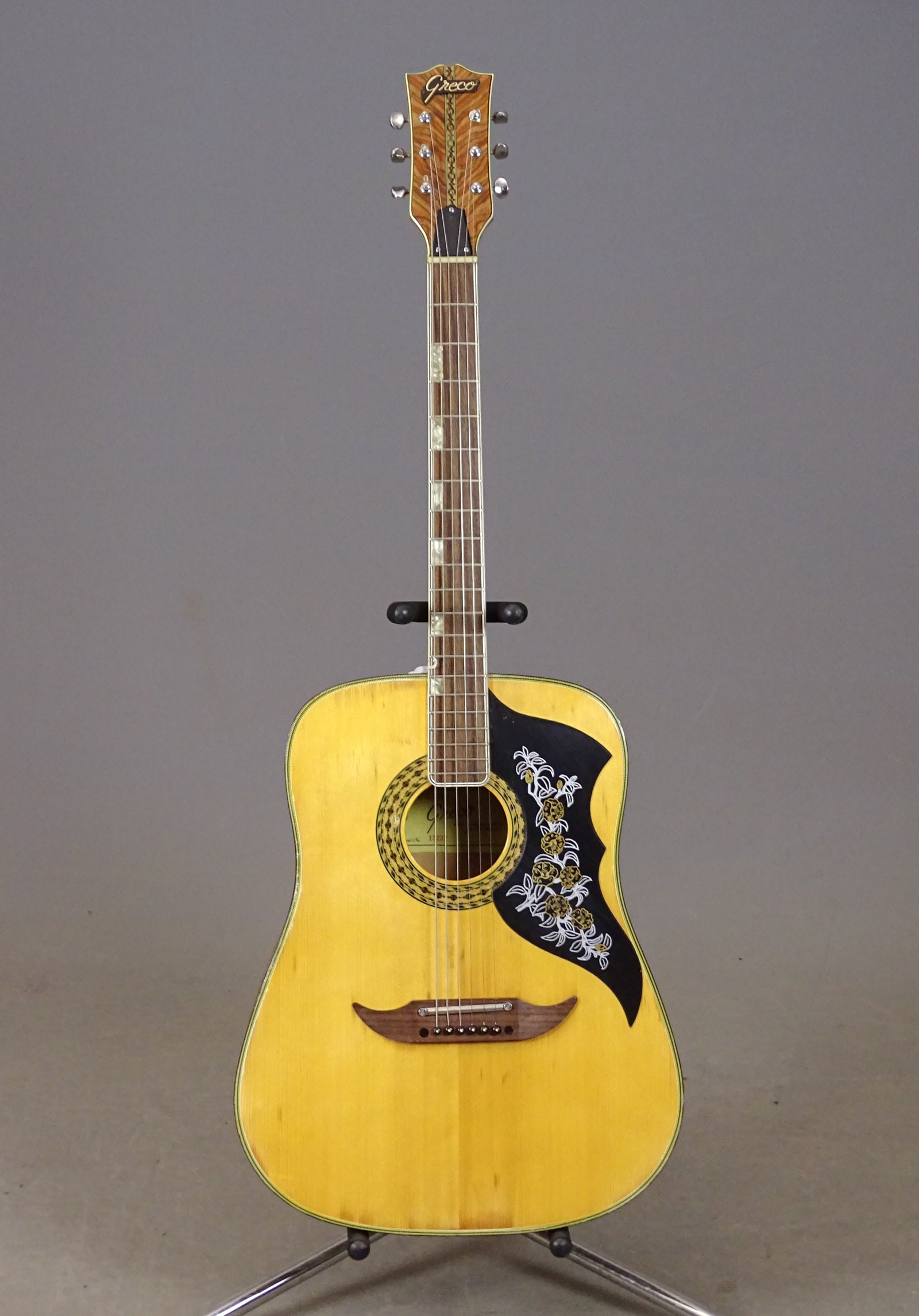 Greco Acoustic Guitar: Greco model 624 acoustic guitar, made in Japan. Serial # 15232. With case.