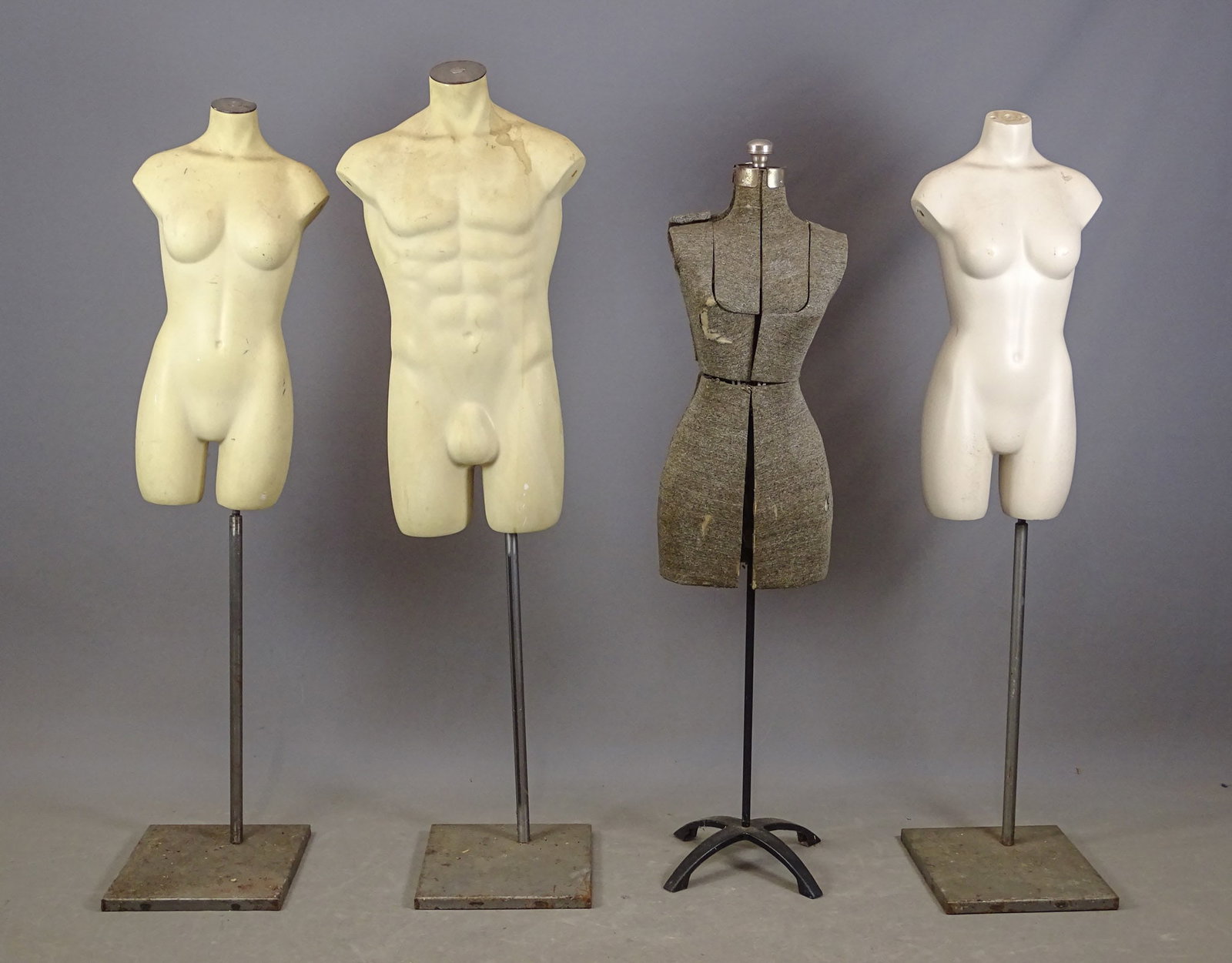 Mannequins: Lot (3) mannequins (tallest 65" Ht.), and dress form (59" Ht.).