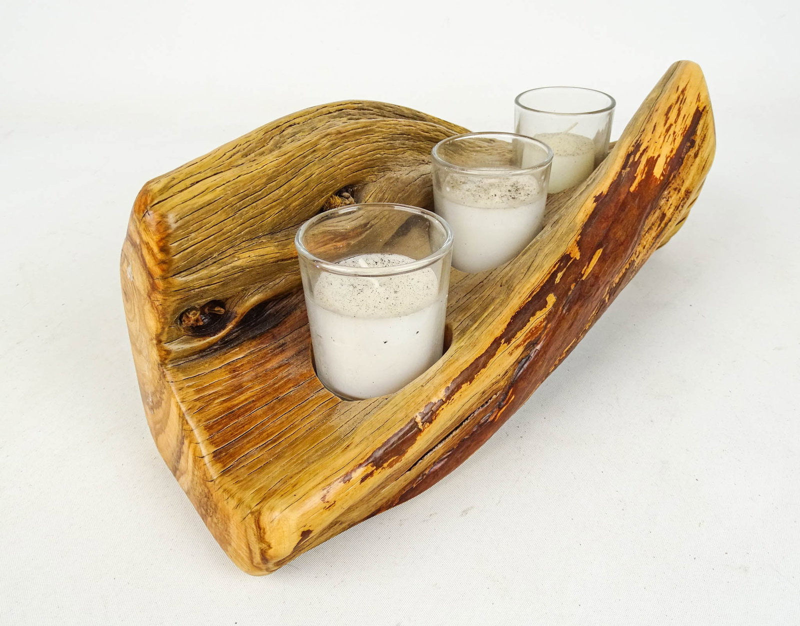 Freeform Wooden Candleholder: Freeform wooden candleholder. 13" x 6" x 4".