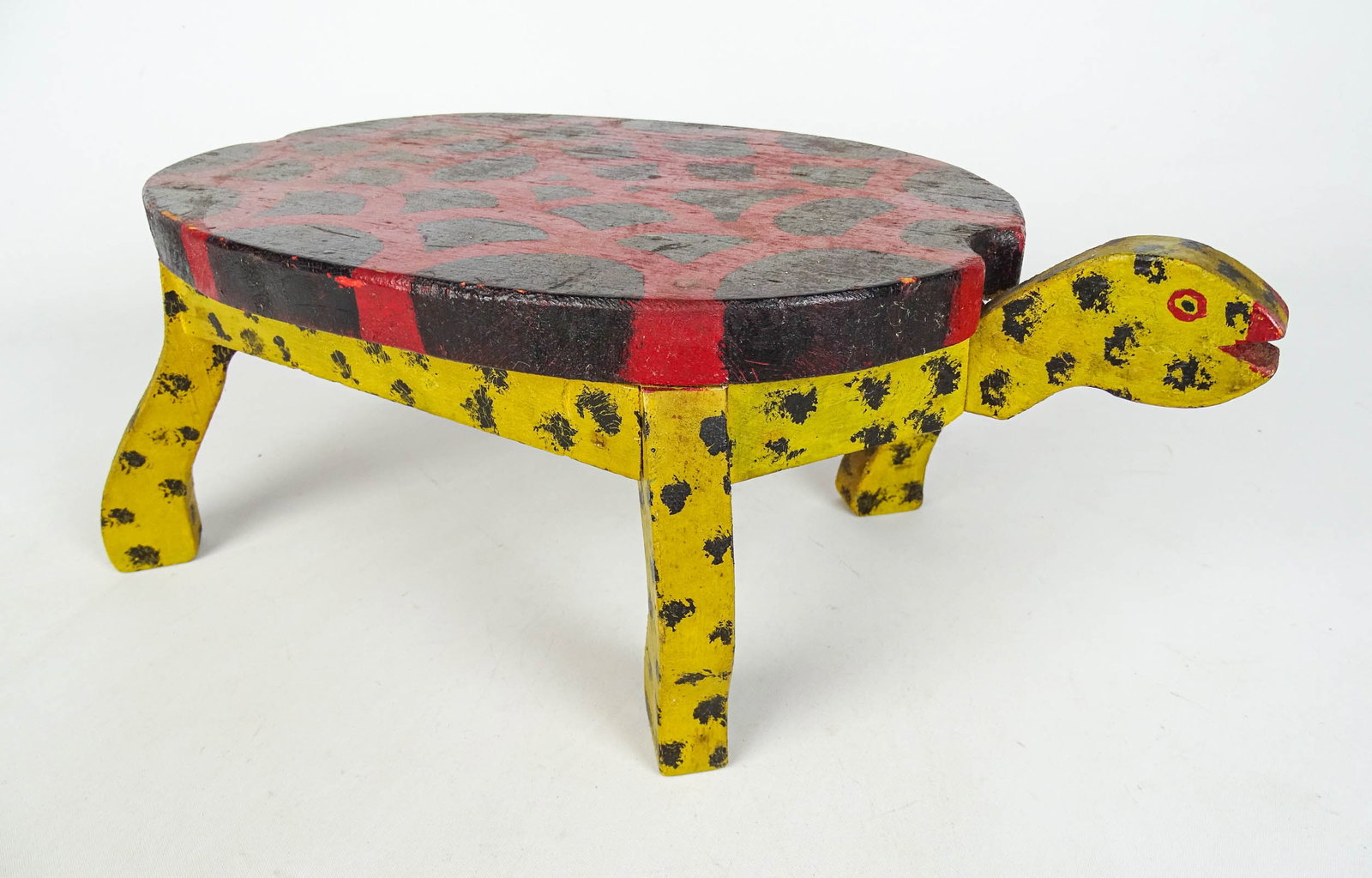 Folk Art Turtle Stool: C. 1930's Penna. Painted folk art wooden turtle stool. 17" x 8" x 5 1/2" Ht..