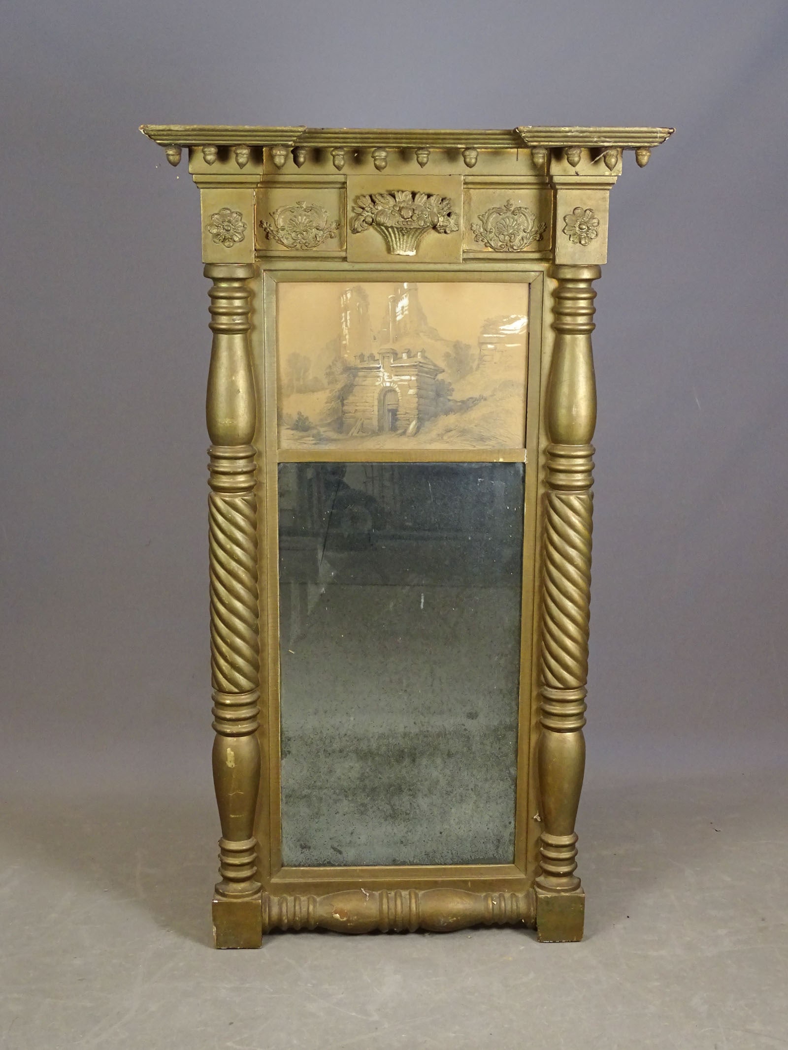 19th c. Federal Mirror: 19th c. Federal split panel mirror. 28" x 52".