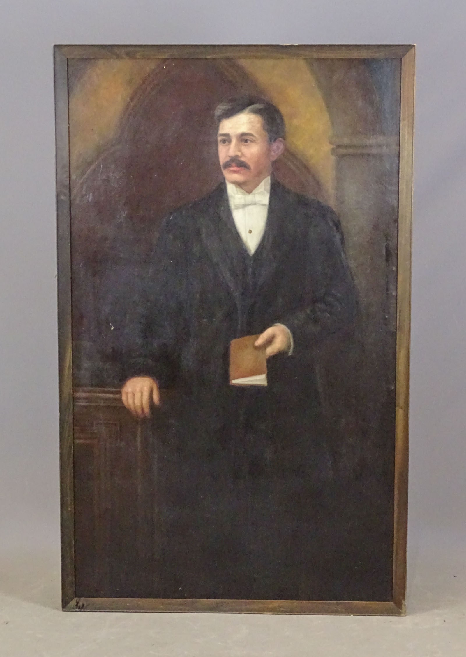 Painting: Large Portrait of a Gentleman: Painting: Large portrait of a gentleman. Oil on canvas. Overall 63" x 38". Imperfections.