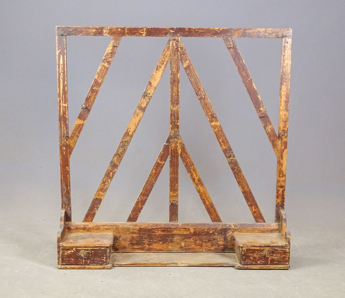 19th c. Wall Rack: 19th c. wall rack in old brown paint. 40" x 8" x 40" Ht..