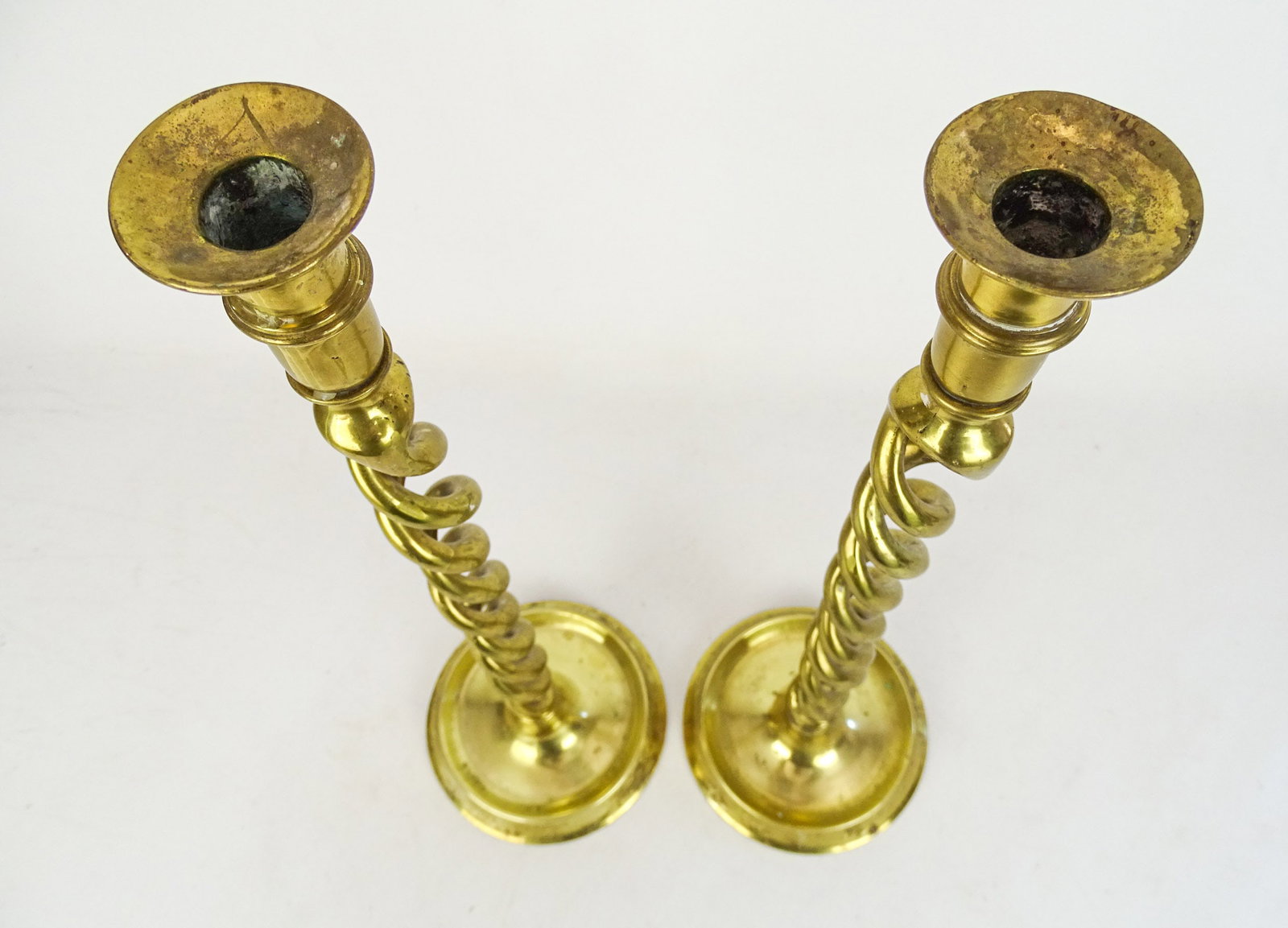 Pair Tall Brass Candlesticks - 2