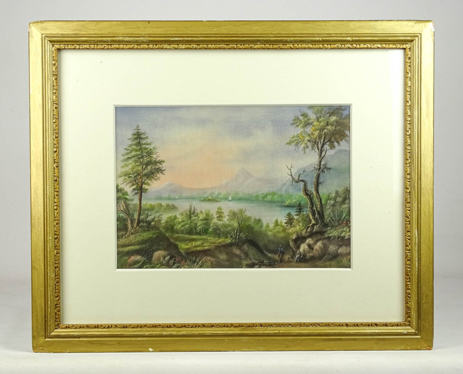 Painting: Pastel Landscape: Painting: Pastel landscape. Written verso "Mrs. Von Stock or Slacht(?), 3271/2.25. Picture 9" x 13", overall 18 1/2" x 22 3/8".