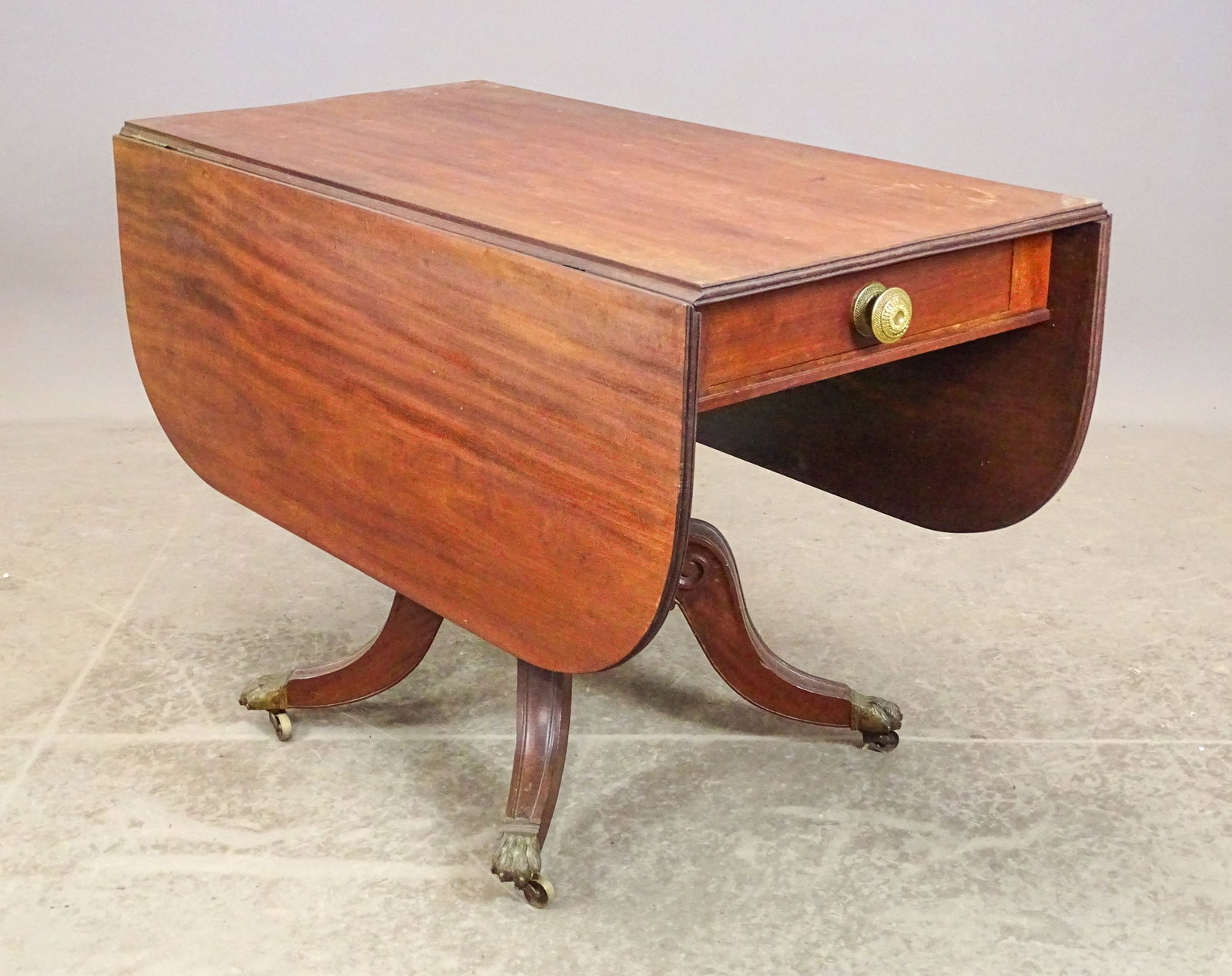 19th c. Boston Dropleaf Table: 19th c. Boston Vose dropleaf mahogany table. 42" x 22 1/2" with 16" leaves, 29" Ht..