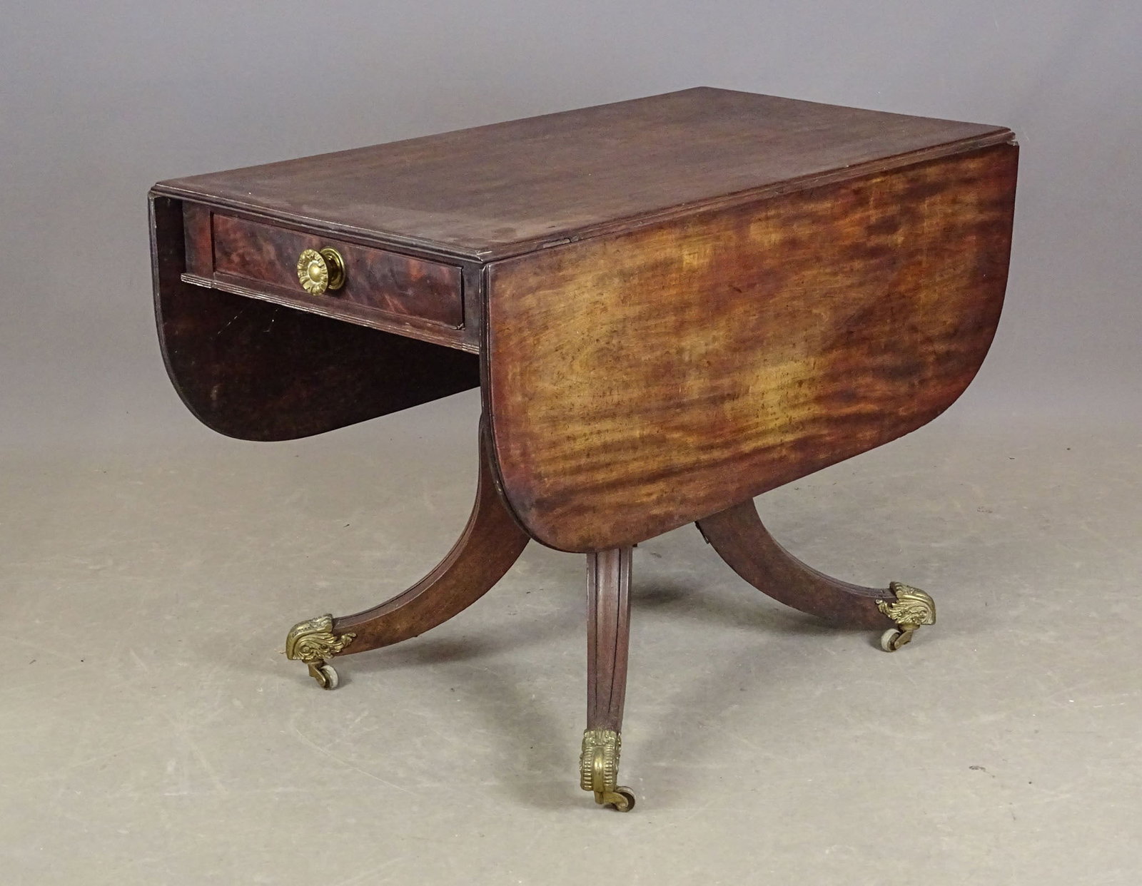 19th c. New York Dropleaf Table: 19th c. Classical mahogany New York dropleaf table. 41" x 22" with (14) leaves, 28 1/2" Ht..