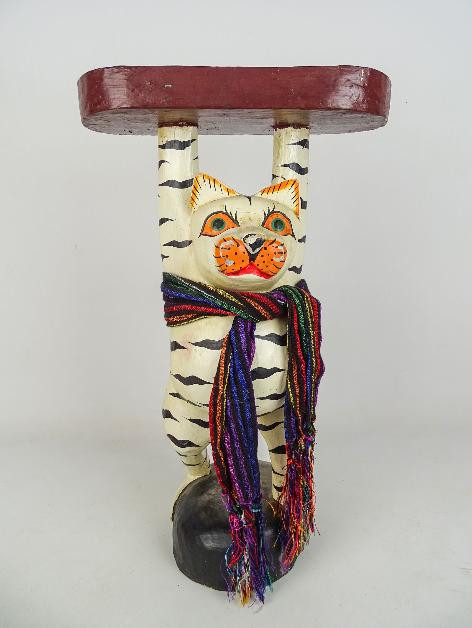 Folk Art Cat Stand: Folk art painted Cat stand. 11 1/2" x 6" x 20 1/2" Ht..