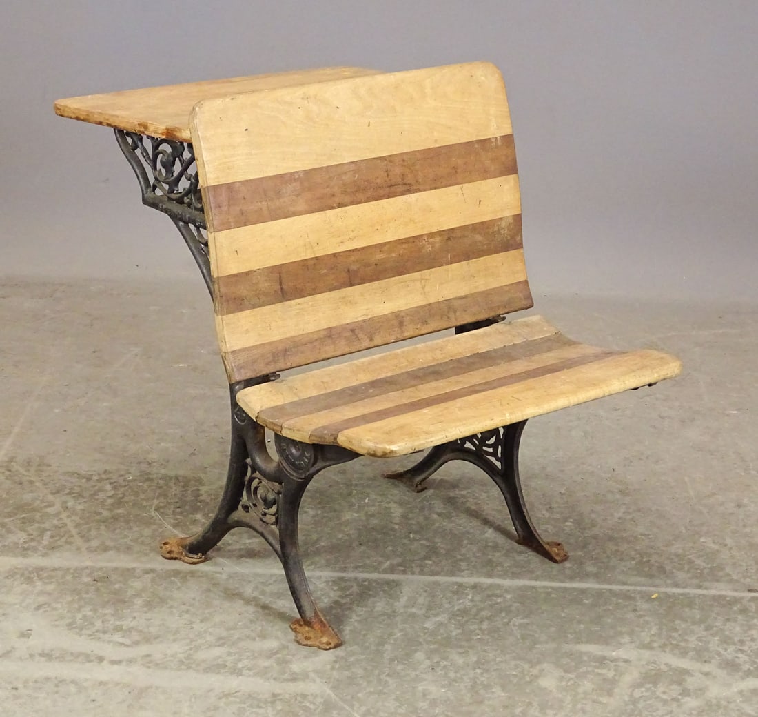 Vintage School Desk: Vintage iron and wood school desk. Marked "AMERICAN S.F. CO. BUFFALO N.Y.". 22" x 22" x 25" Ht..