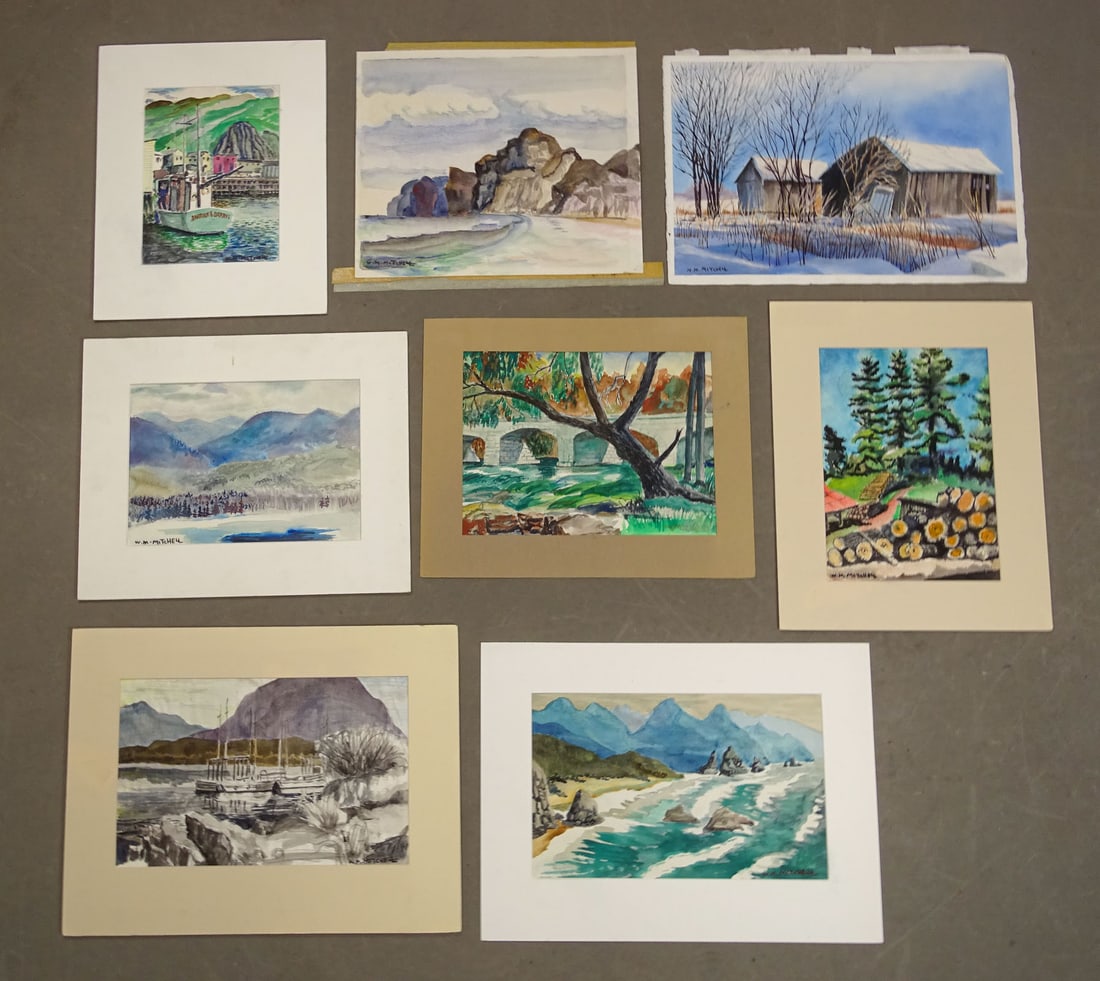 W.M. Mitchell (20th Century): W.M. Mitchell (20th Century), (8) unframed watercolors. Largest overall 15" x 22".