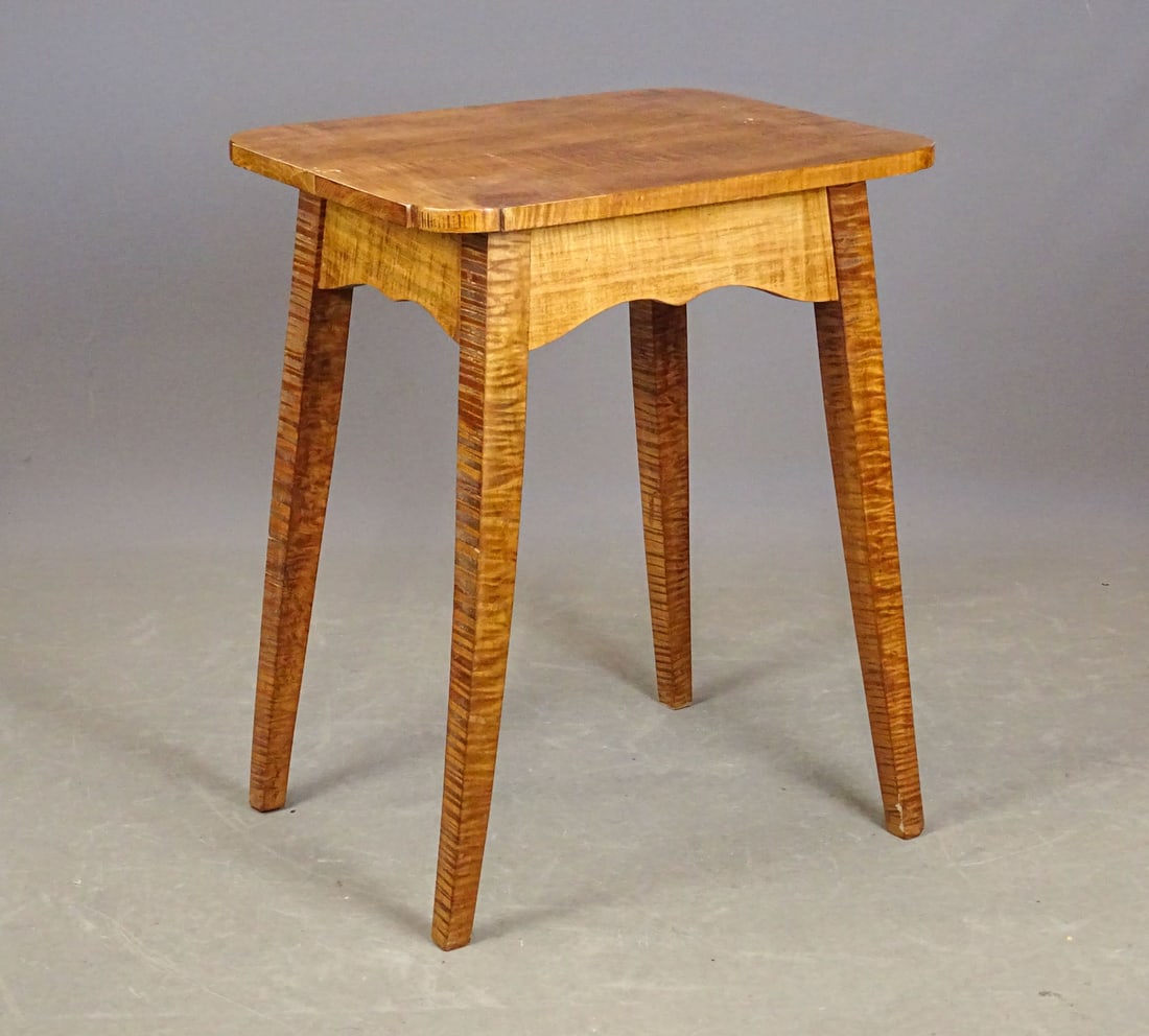 Figured Maple Stand: Custom figured maple shaped top stand. 24" x 18 1/2" x 29 1/2" Ht..